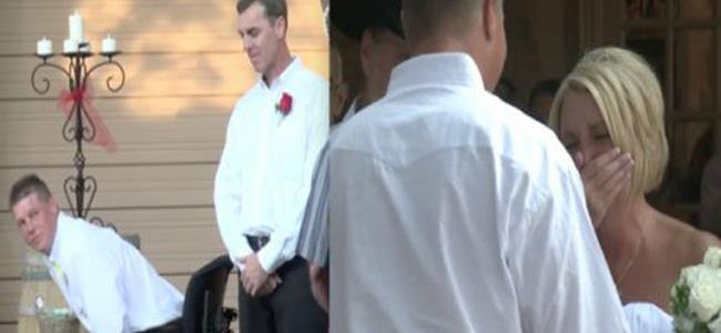 بالفيديو: عريس مبتور الساق يفاجئ عروسه في يوم الزفاف